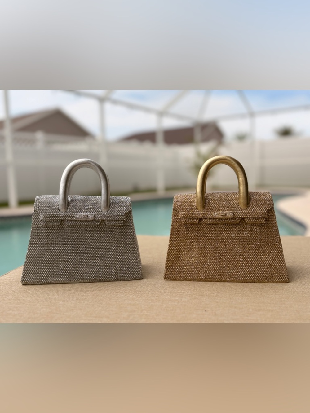 Pick one!! Metallic Crystal Top-Handle Mini Bag - Decor Gold or Silver 6” x 5”✨